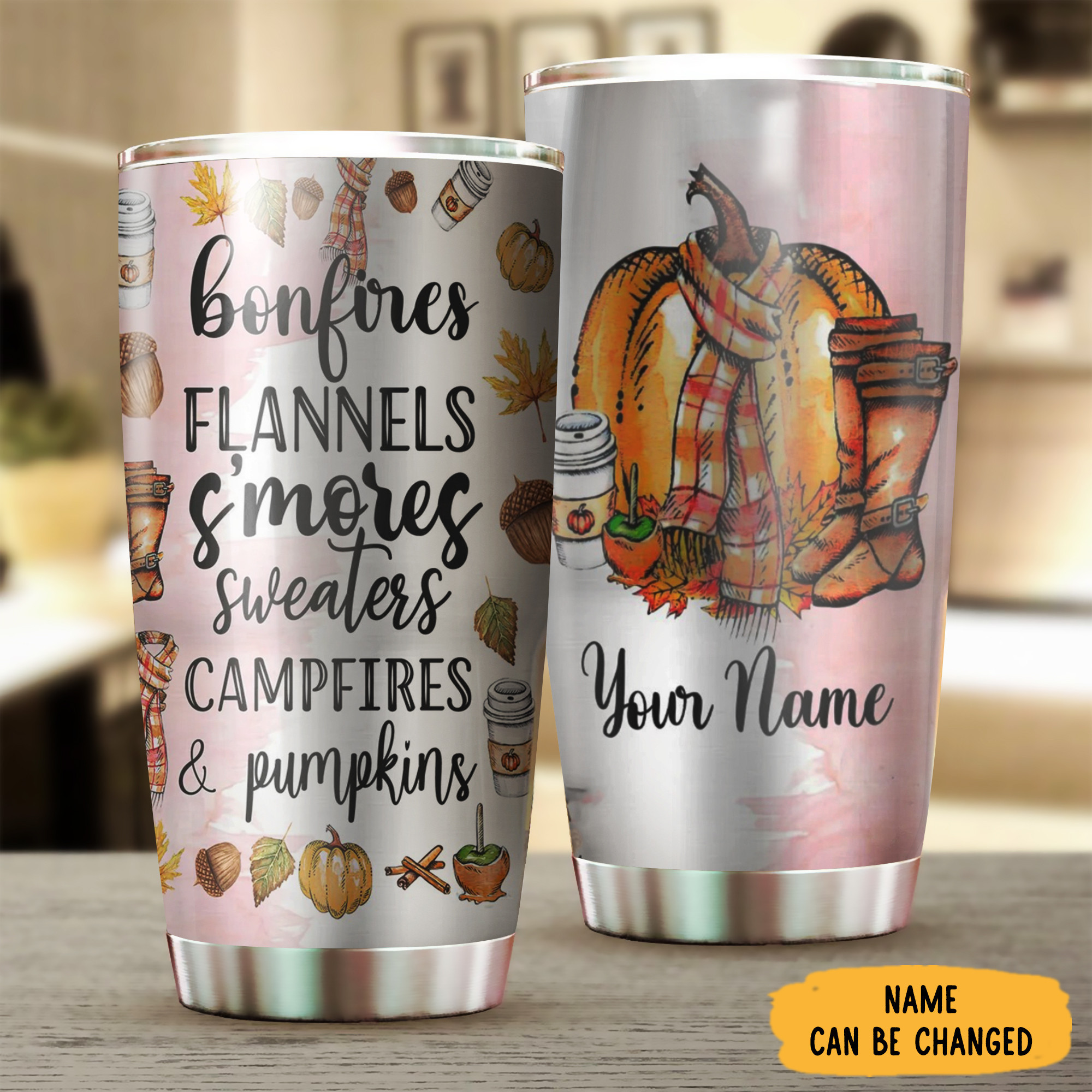 Custom Bonfires Flannels S'mores Sweaters Campfires And Pumpkins Tumbler Gifts For Thanksgiving