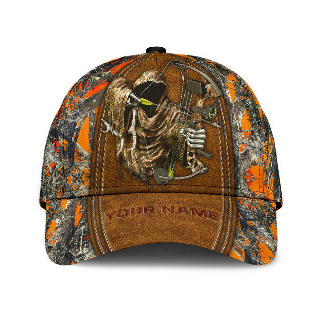 Custom Bow Hunting Classic Cap Orange Leather Camo Pattern Baseball Hunting Cap Hat Trucker Hats Custom Hats Gifts For Men & Women