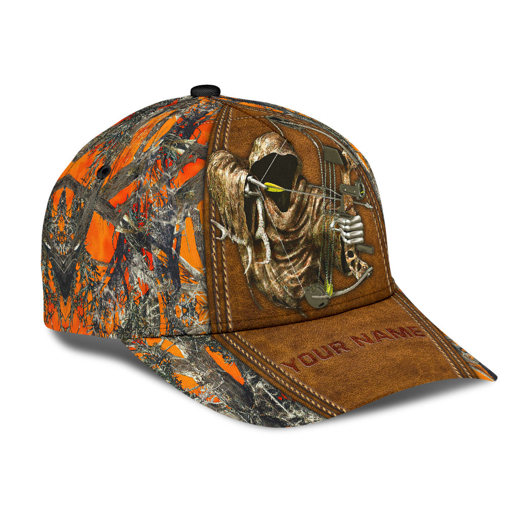 Custom Bow Hunting Classic Cap Orange Leather Camo Pattern Baseball Hunting Cap Hat Trucker Hats Custom Hats Gifts For Men & Women