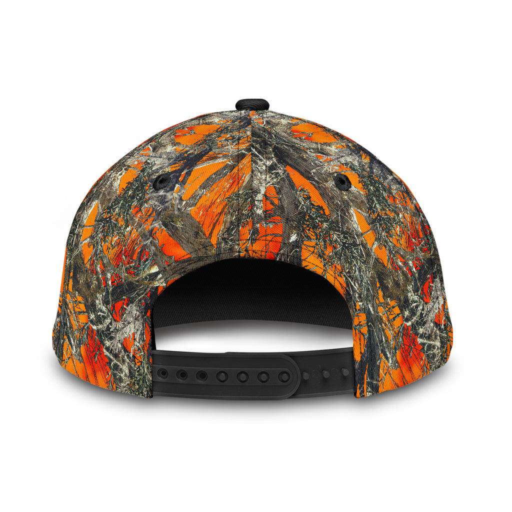 Custom Bow Hunting Classic Cap Orange Leather Camo Pattern Baseball Hunting Cap Hat Trucker Hats Custom Hats Gifts For Men & Women