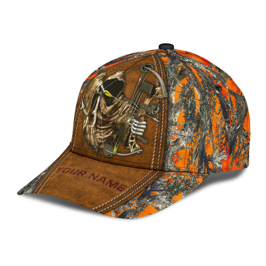 Custom Bow Hunting Classic Cap Orange Leather Camo Pattern Baseball Hunting Cap Hat Trucker Hats Custom Hats Gifts For Men & Women