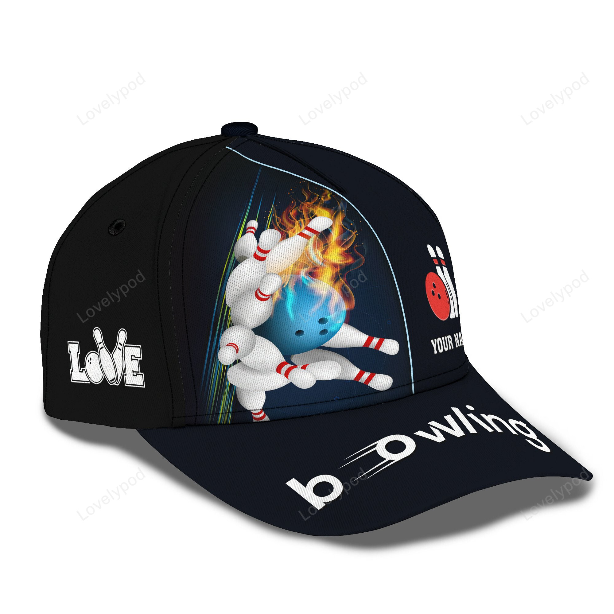 Custom Bowling 3D classic Cap for men, Personalized Name Bowling hat, Gift For Bowling Lovers Trucker Hats Custom Hats Gifts For Men & Women