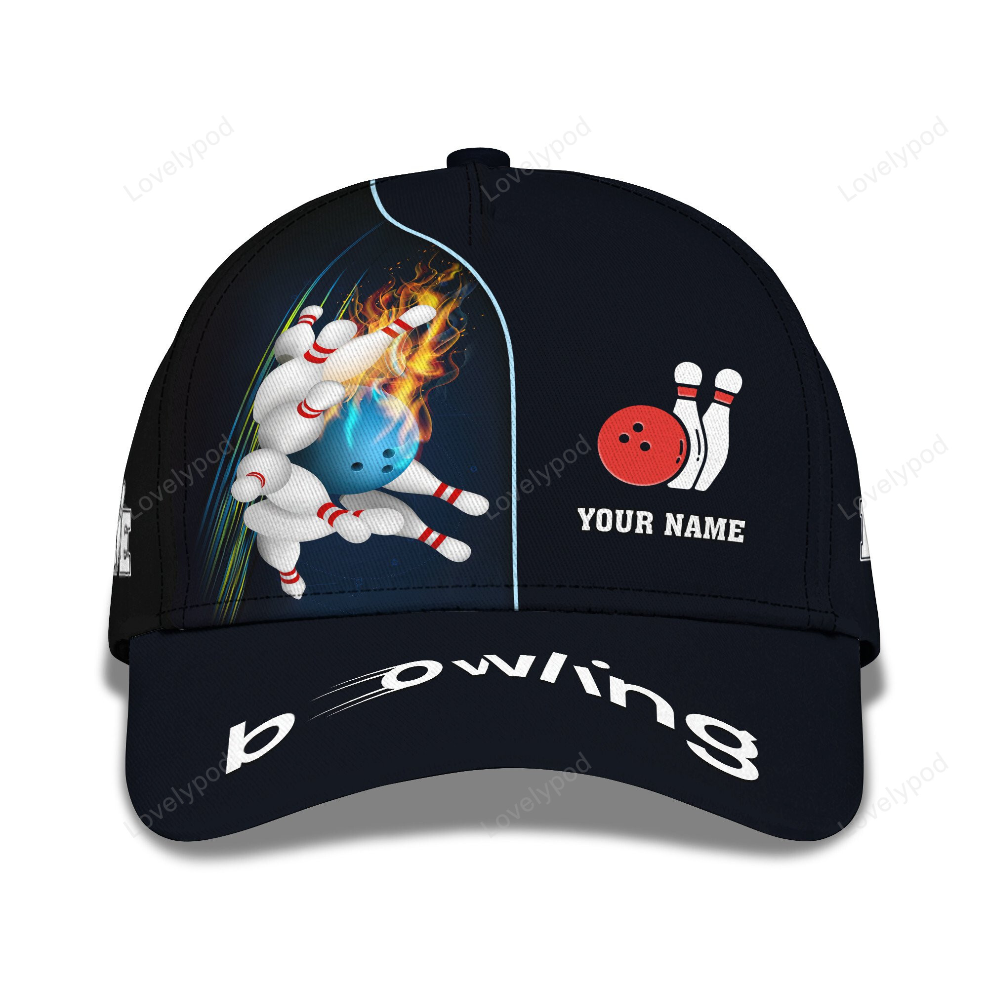 Custom Bowling 3D classic Cap for men, Personalized Name Bowling hat, Gift For Bowling Lovers Trucker Hats Custom Hats Gifts For Men & Women