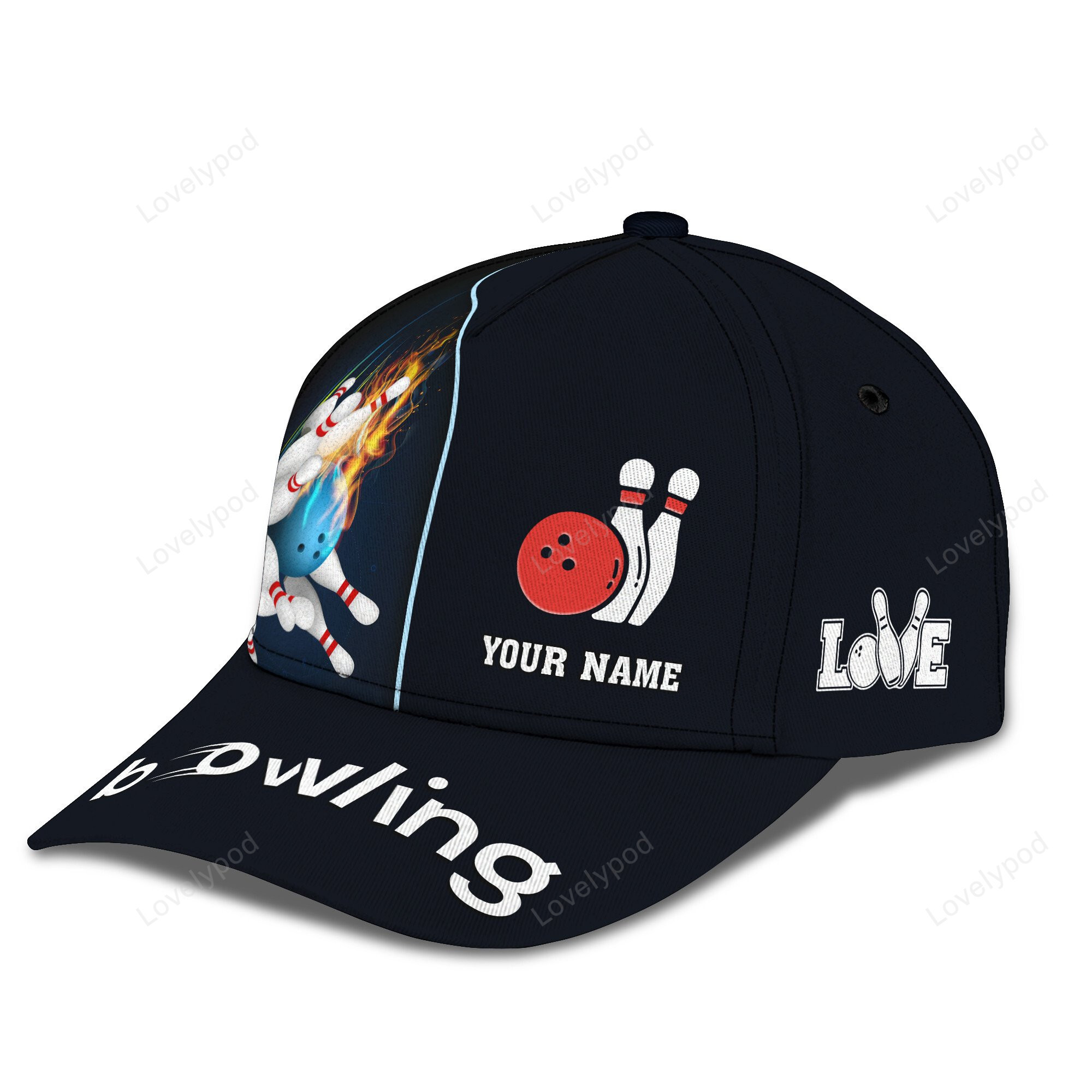 Custom Bowling 3D classic Cap for men, Personalized Name Bowling hat, Gift For Bowling Lovers Trucker Hats Custom Hats Gifts For Men & Women