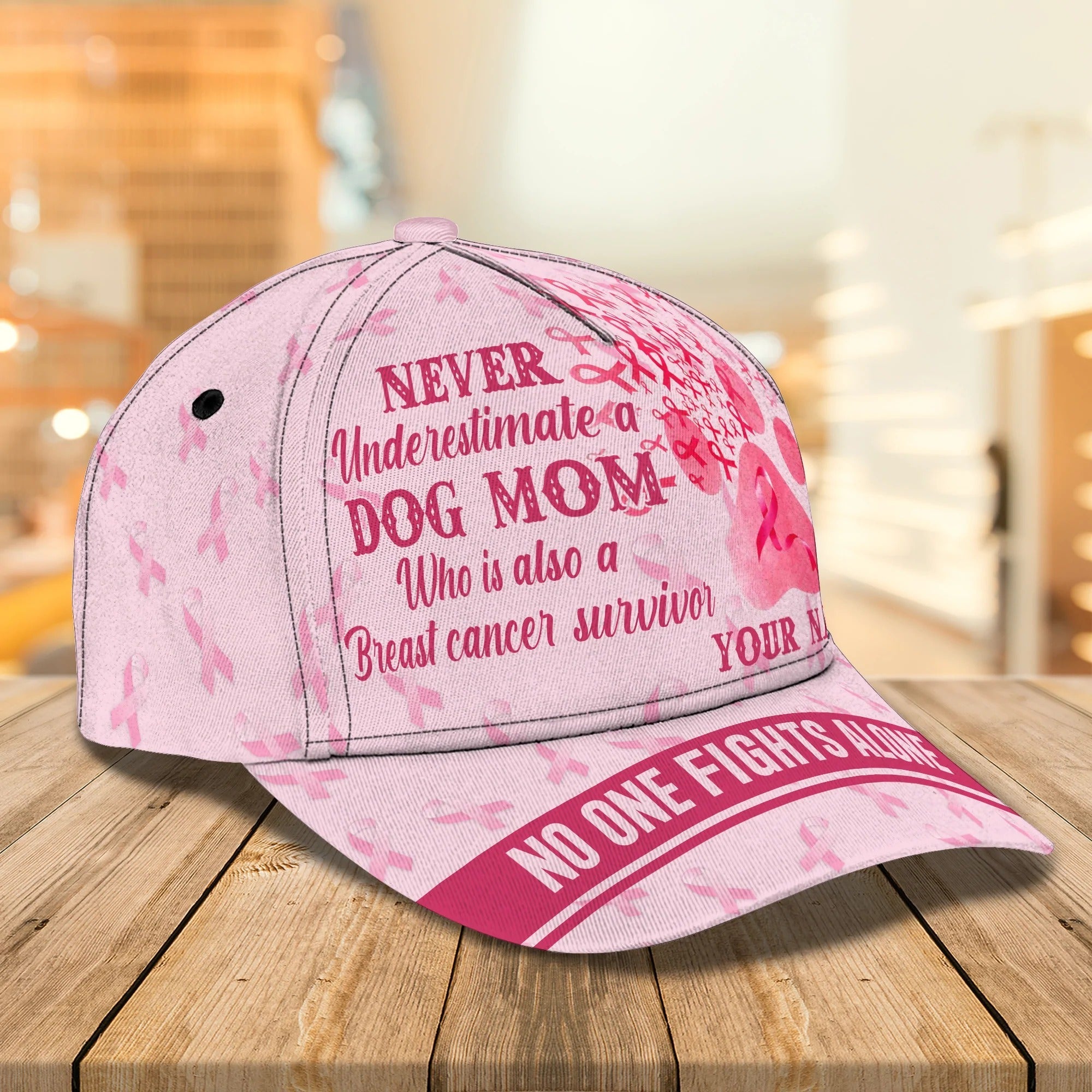 Custom Breast Cancer Survivor Mom Cap Hat, No One Fight Alone Classic Cap, Breast Cancer Gift Trucker Hats Custom Hats Gifts For Men & Women