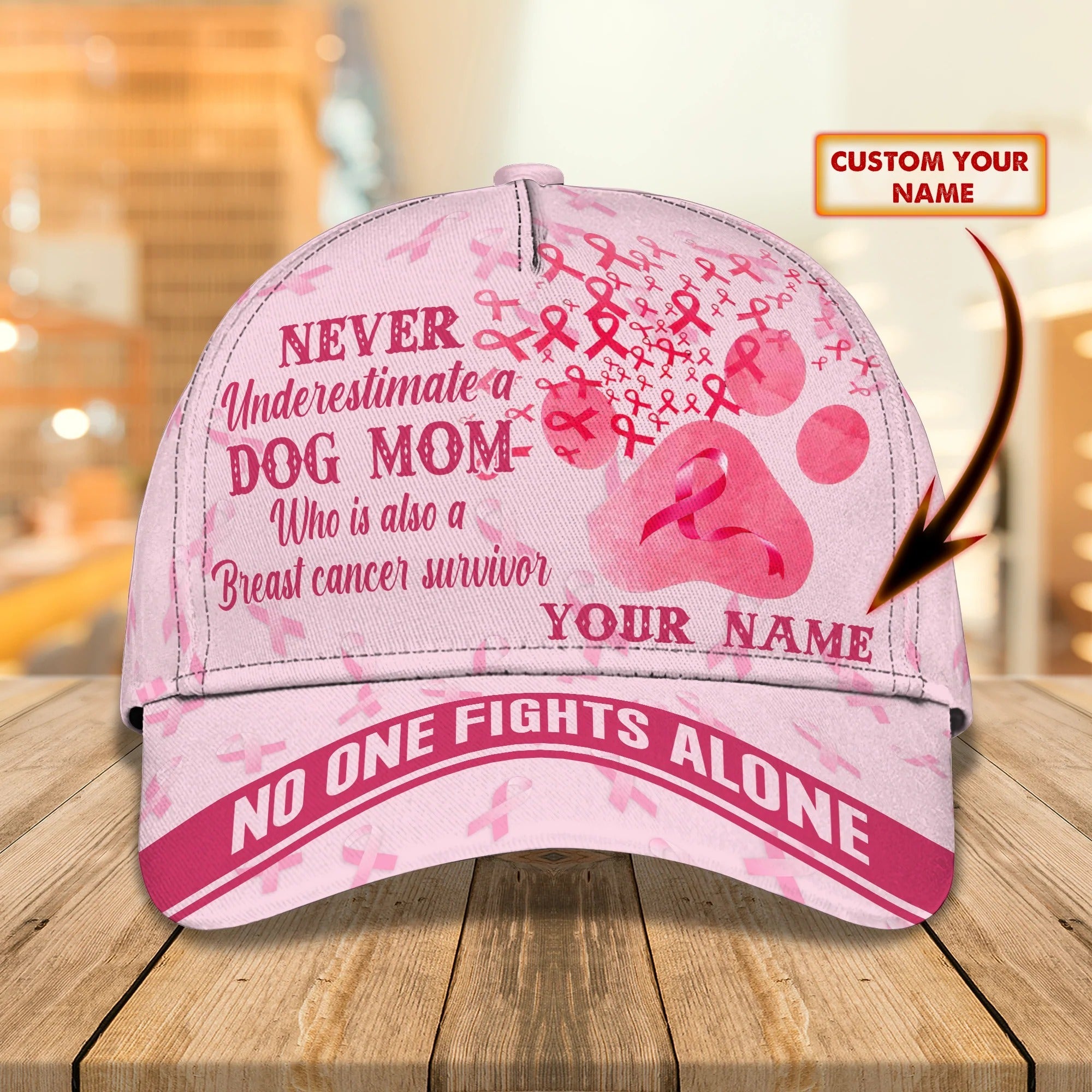 Custom Breast Cancer Survivor Mom Cap Hat, No One Fight Alone Classic Cap, Breast Cancer Gift Trucker Hats Custom Hats Gifts For Men & Women