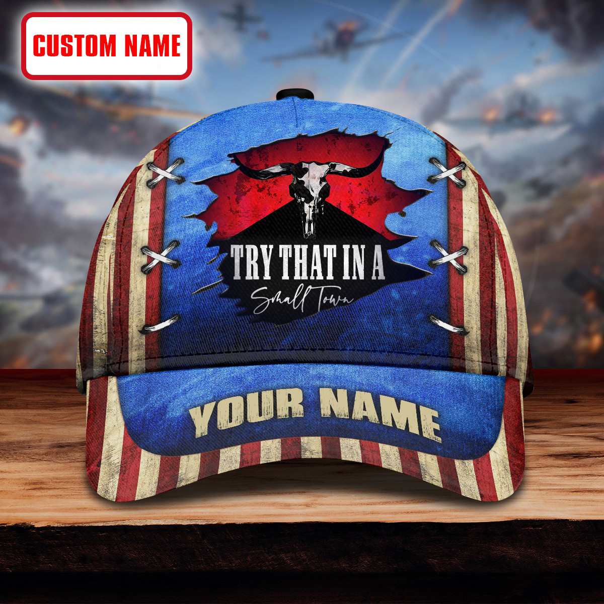 Custom Bullhead Try That In A Small Town Hat Old Retro USA Flag I Stand With Aldean Team Merch Trucker Hats Custom Hats Gifts For Men & Women