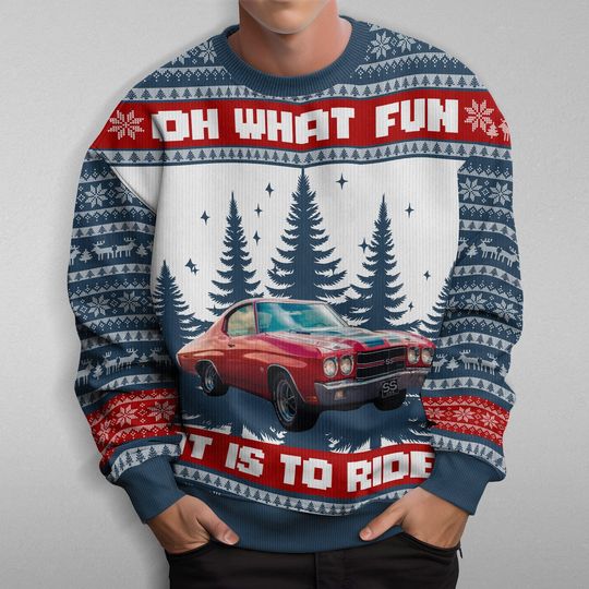 Custom Car Photo Oh What Fun It Is To Ride For Men, Car Lovers Sweater - Image 5