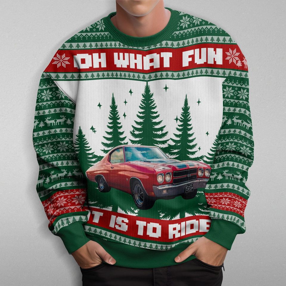 Custom Car Photo Oh What Fun It Is To Ride For Men, Car Lovers Sweater