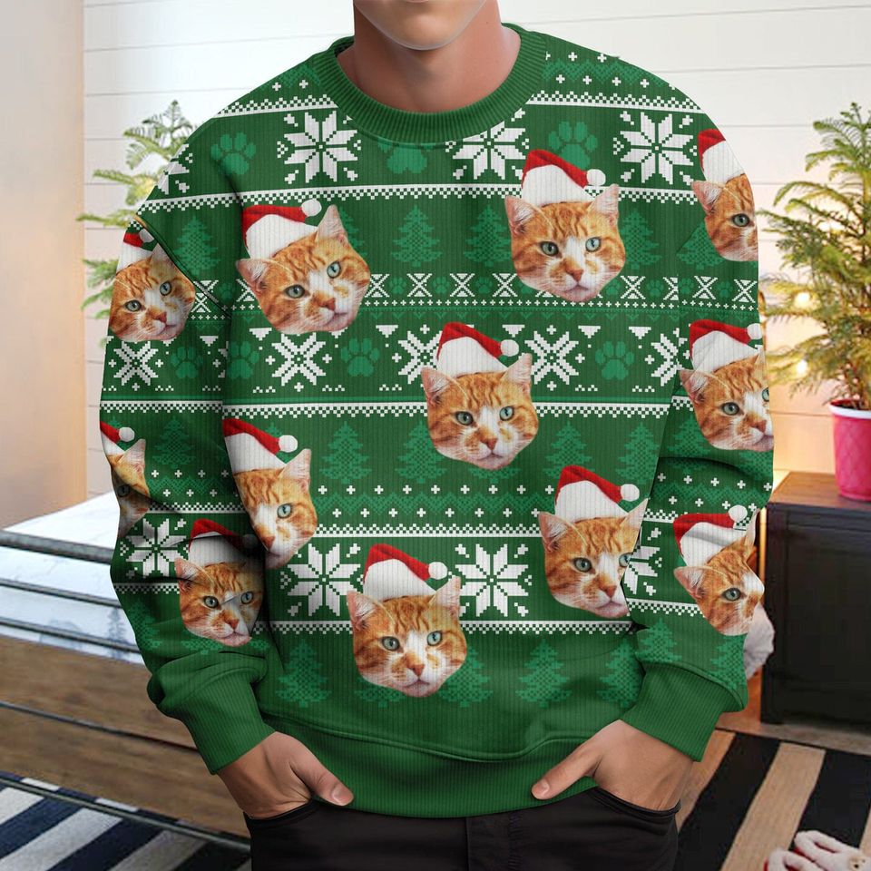 Custom Cat Photo May Your Christmas Be Furry And Bright Ugly Sweatshirt