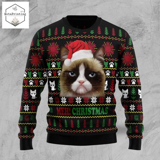 Custom Cat Photo Meh! Christmas Ugly Sweater - Image 2