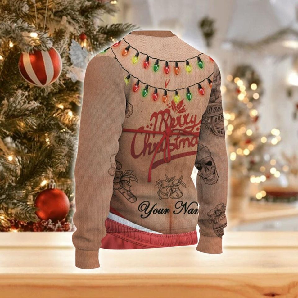 Custom Christmas Funny Holiday Big Fat Hairy Red Bikini Guy Ugly Sweater TKA79, Bikini Ugly Sweater - Image 4