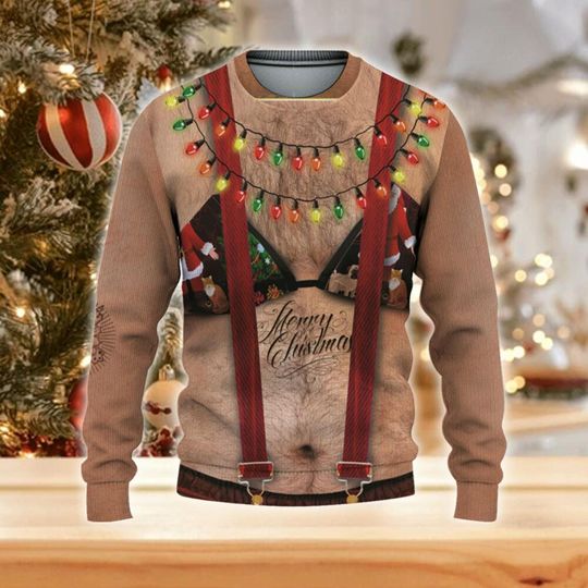 Custom Christmas Funny Holiday Big Fat Hairy Red Pant Guy Ugly Sweater TKA79, Santa party sweater - Image 8