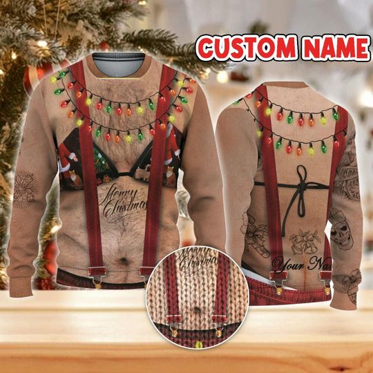 Custom Christmas Funny Holiday Big Fat Hairy Red Pant Guy Ugly Sweater TKA79, Santa party sweater - Image 6