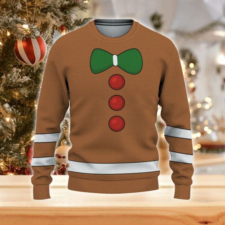 Custom Christmas Funny Holiday Ginger Bread Suit Ugly Sweater TKA79, Ginger Bread Cosplay Ugly Sweater - Image 3