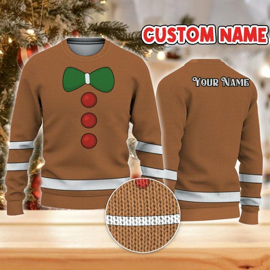 Custom Christmas Funny Holiday Ginger Bread Suit Ugly Sweater TKA79, Ginger Bread Cosplay Ugly Sweater - Image 6