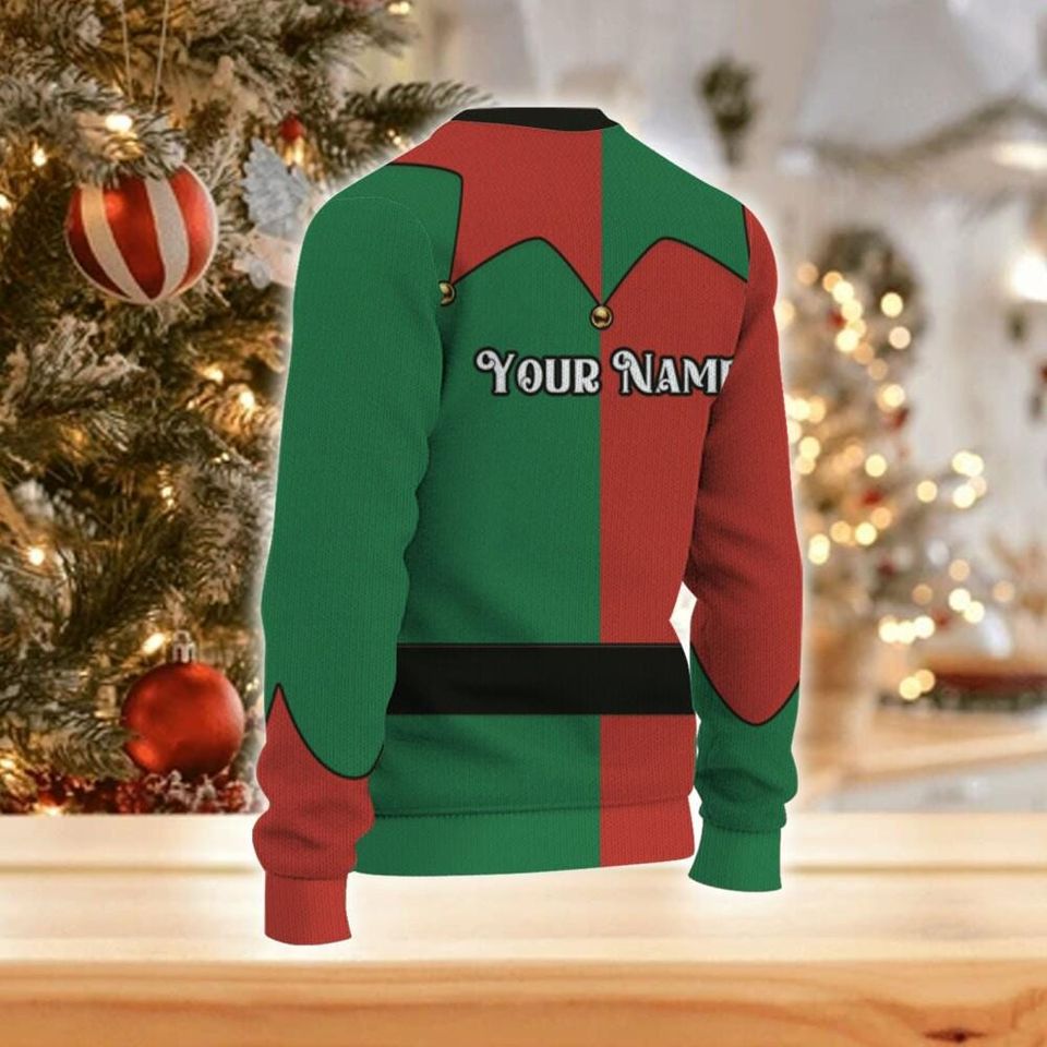 Custom Christmas Funny Holiday Red And Green Elf Suit Ugly Sweater TKA79, Elf Cosplay Ugly Sweater - Image 4