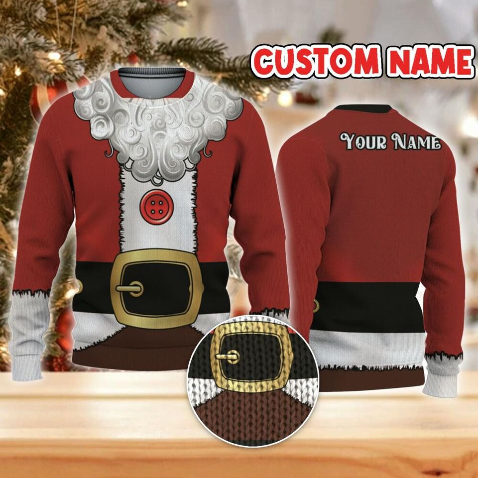 Custom Christmas Funny Holiday Santa Claus Suit Ugly Sweater TKA79 Santa Cosplay Ugly Sweater
