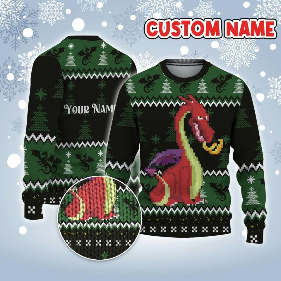Custom Christmas Funny Stupid Face Dragon Ugly Sweater