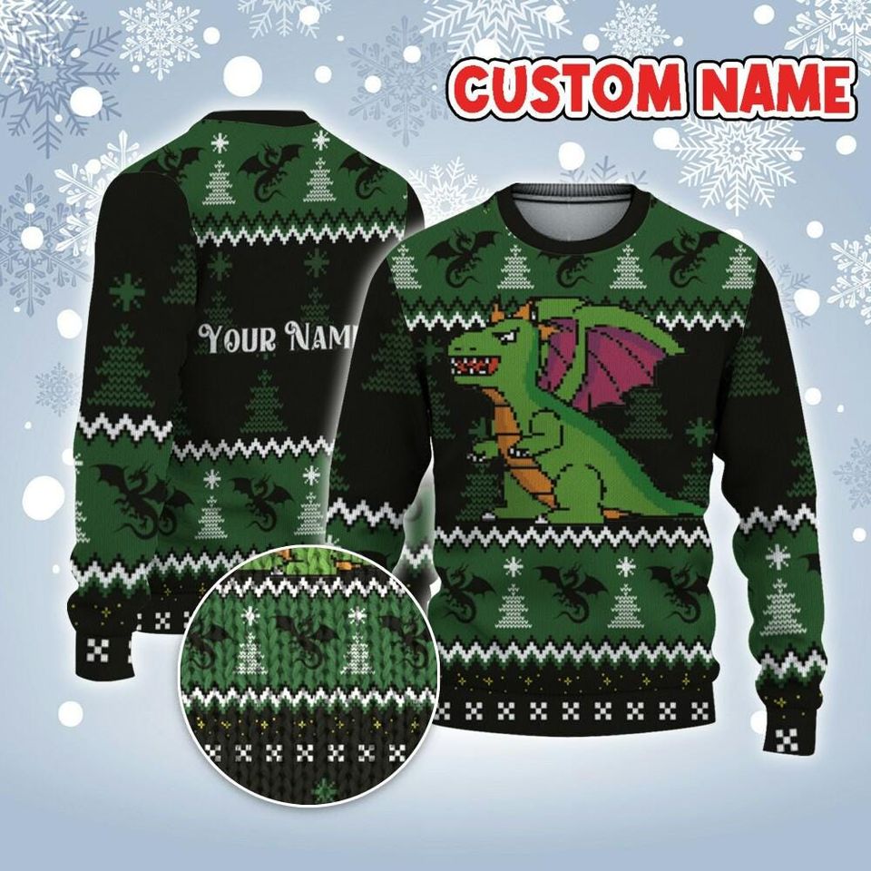 Custom Christmas Funny Ugly Dragon Ugly Sweater TKA91 Dragon Green Xmas