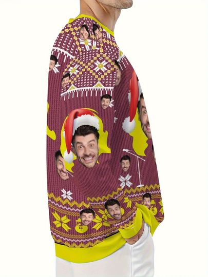Custom Christmas Sweater - Personalized Face & Holiday Print, Long Sleeve Crew Neck - Image 8