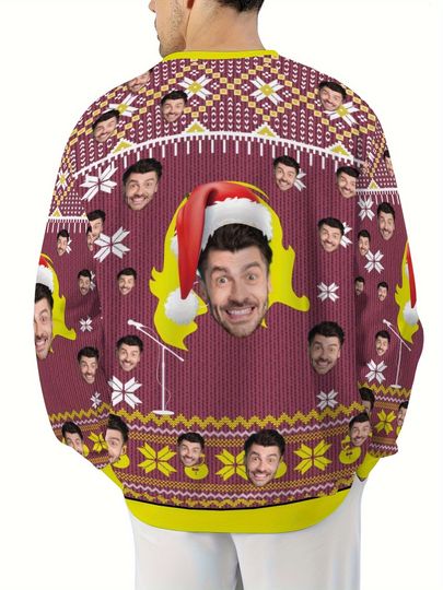 Custom Christmas Sweater - Personalized Face & Holiday Print, Long Sleeve Crew Neck - Image 7
