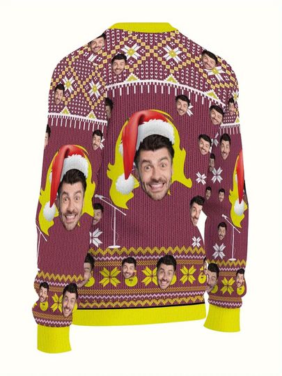 Custom Christmas Sweater - Personalized Face & Holiday Print, Long Sleeve Crew Neck - Image 9