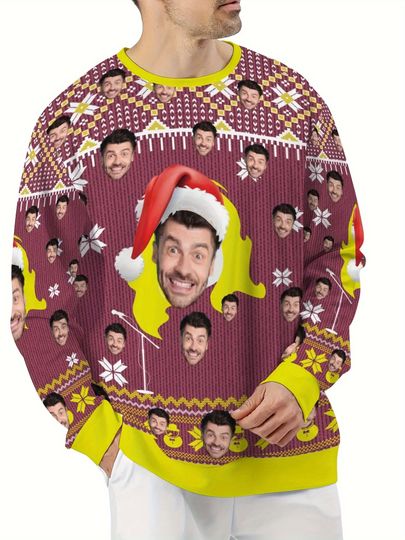 Custom Christmas Sweater - Personalized Face & Holiday Print, Long Sleeve Crew Neck - Image 10