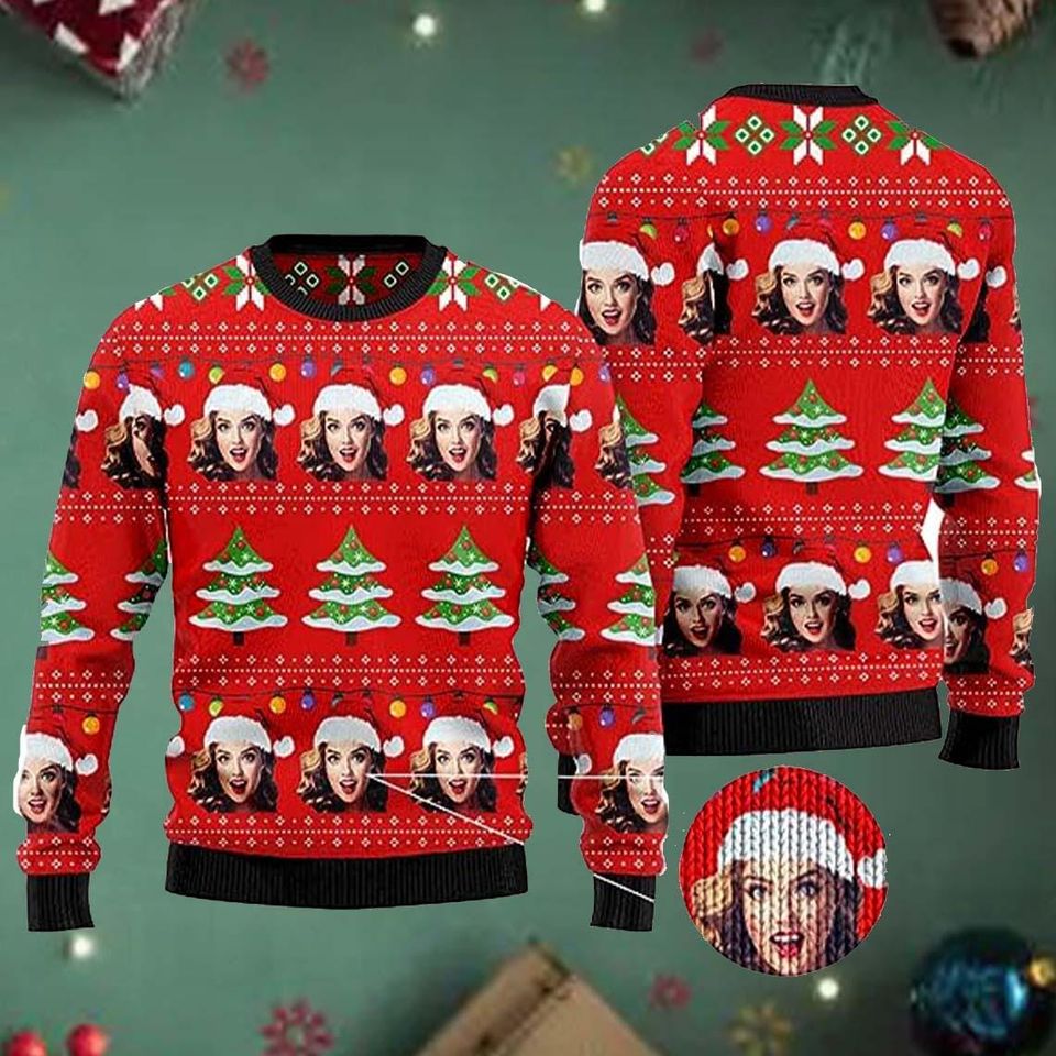 Custom Christmas Ugly Sweater, Personalize Face Ugly Sweater