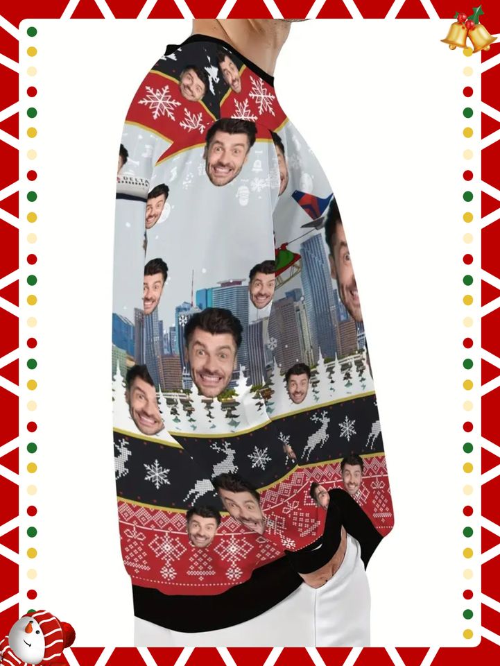 Custom Christmas Ugly Sweater - Personalized Holiday Design with Snowflakes, Reindeer & Festive Motifs - Image 4
