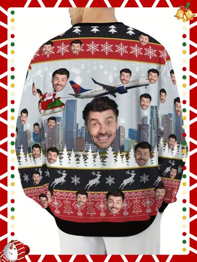 Custom Christmas Ugly Sweater - Personalized Holiday Design with Snowflakes, Reindeer & Festive Motifs - Image 8