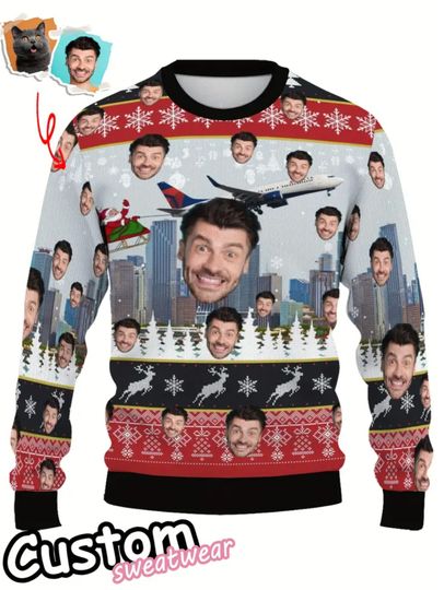 Custom Christmas Ugly Sweater - Personalized Holiday Design with Snowflakes, Reindeer & Festive Motifs - Image 7