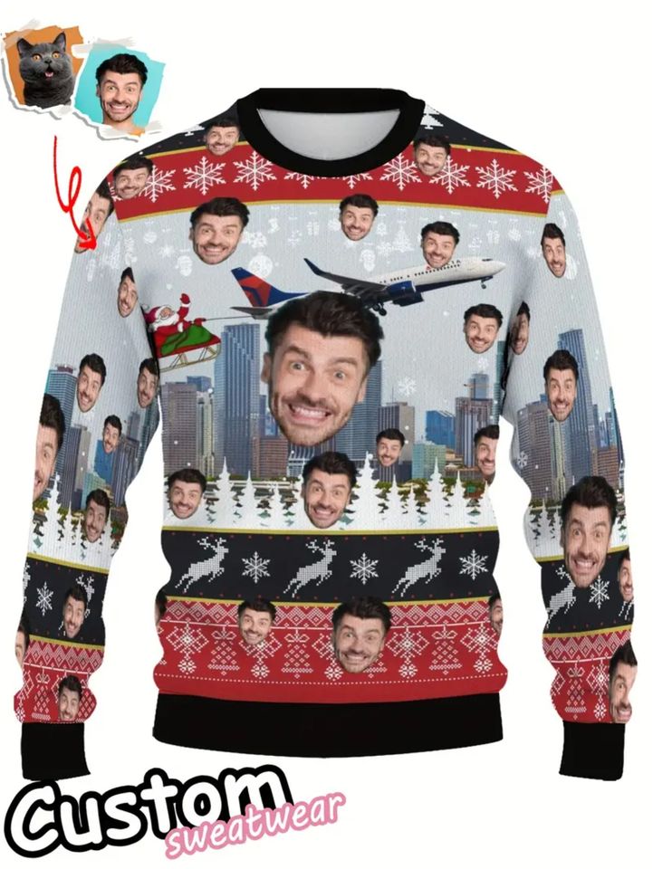 Custom Christmas Ugly Sweater - Personalized Holiday Design with Snowflakes, Reindeer & Festive Motifs - Image 2