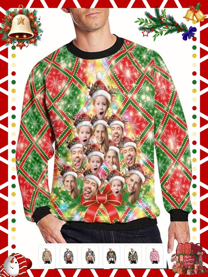 Custom Christmas Ugly Sweater with Photo, Funny Holiday Crewneck