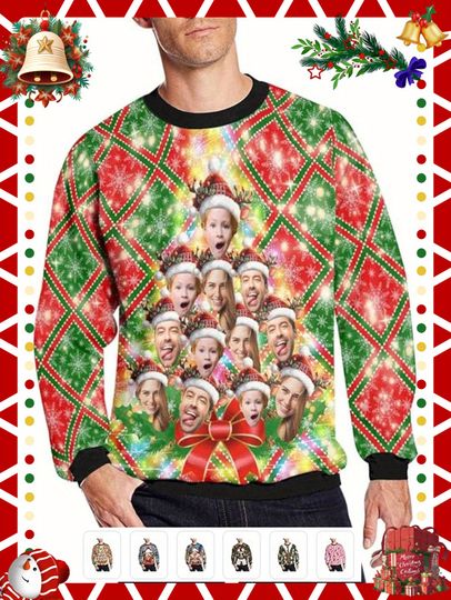 Custom Christmas Ugly Sweater with Photo, Funny Holiday Crewneck - Image 4