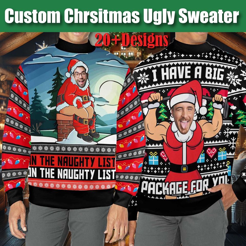 Custom Christmas Ugly Sweater,Personalized Face Sweatshirt,Customize Photo Crew neck Sweater,Funny  Face Sweatshirt