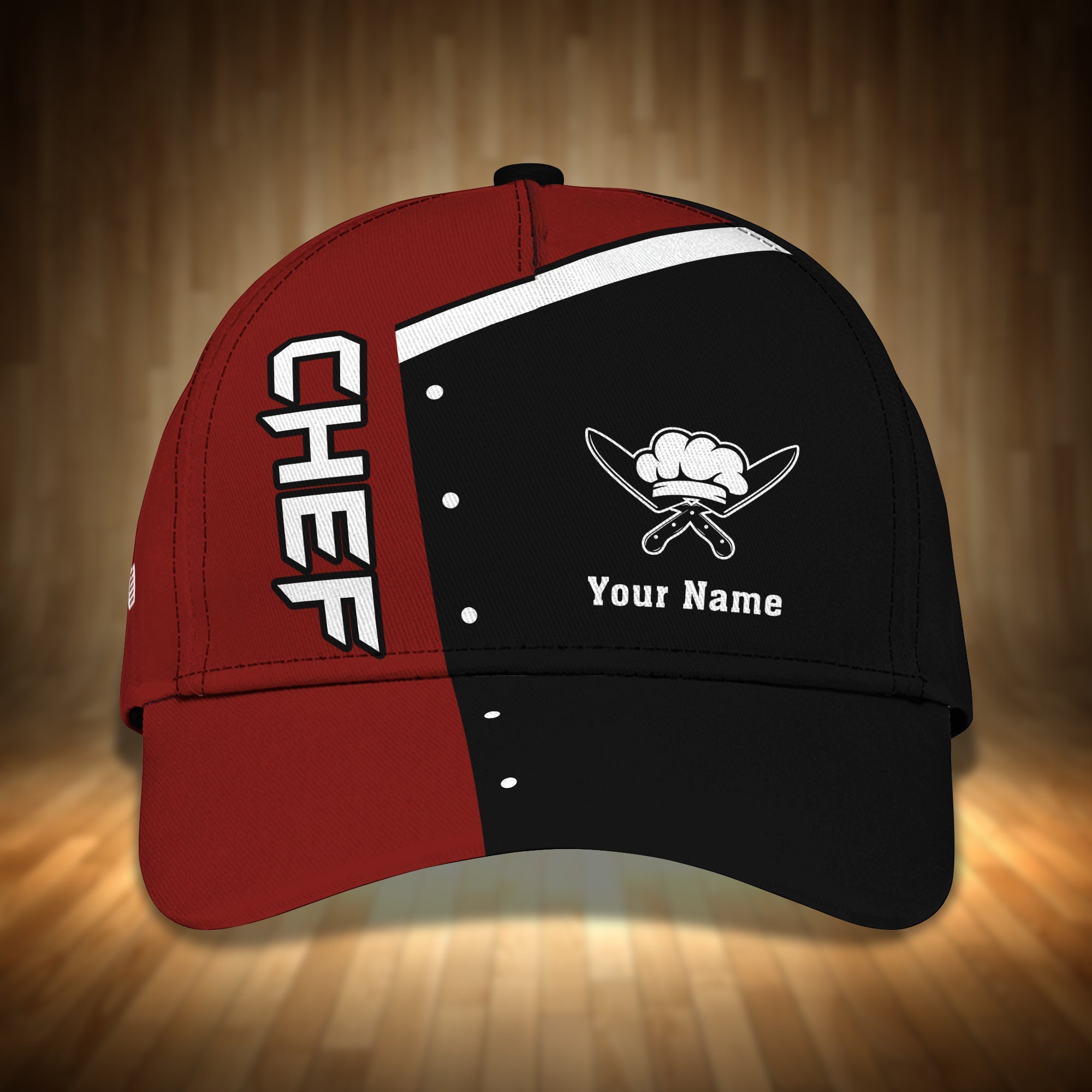 Custom Classic Black & Red Chef Cap - Personalized Name Option Trucker Hats Custom Hats Gifts For Men & Women