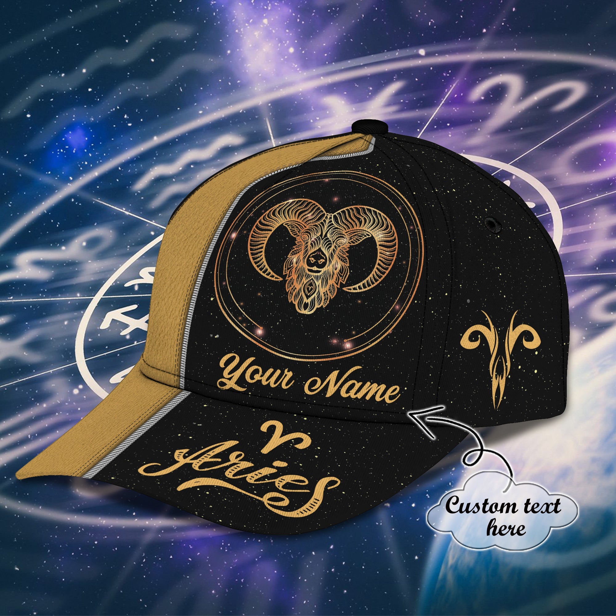 Custom Classic Cap Aries Zodiac - Personalized Name Trucker Hats Custom Hats Gifts For Men & Women