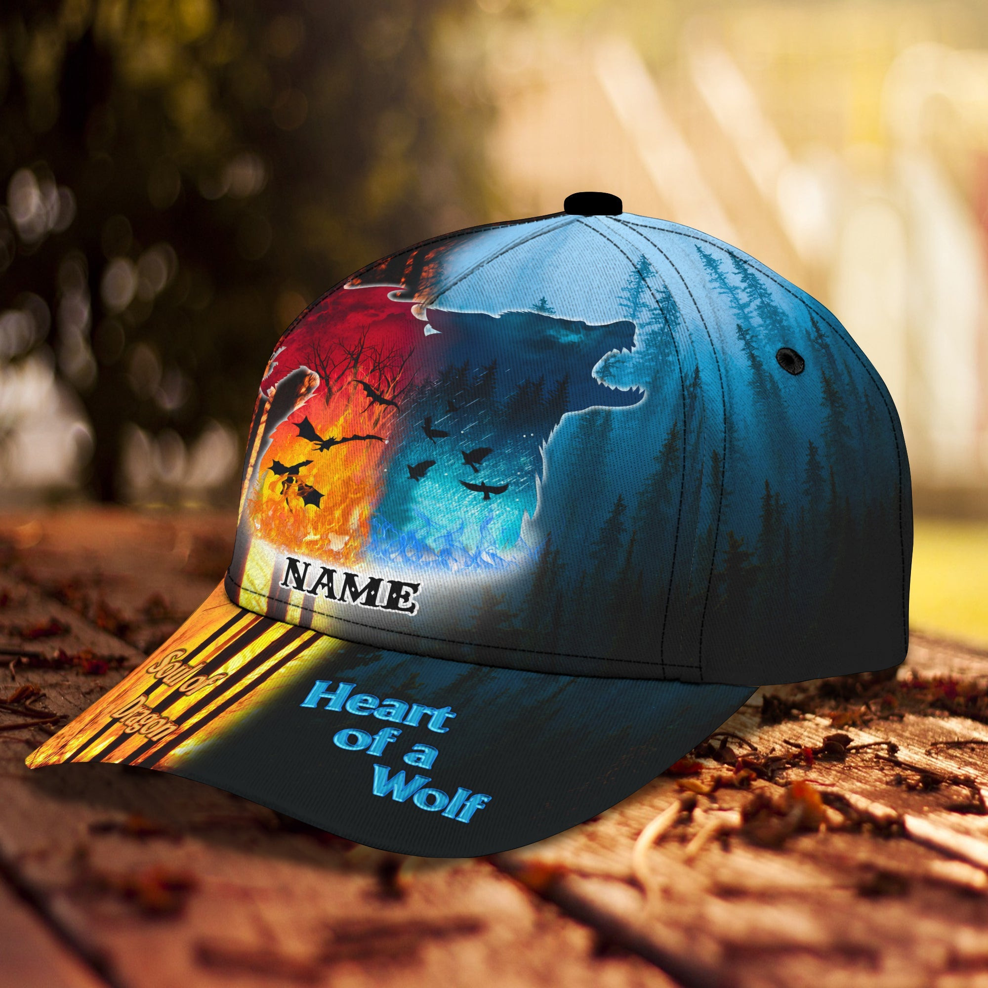 Custom Classic Cap - Personalized Dragon And Wolf Name Cap Trucker Hats Custom Hats Gifts For Men & Women