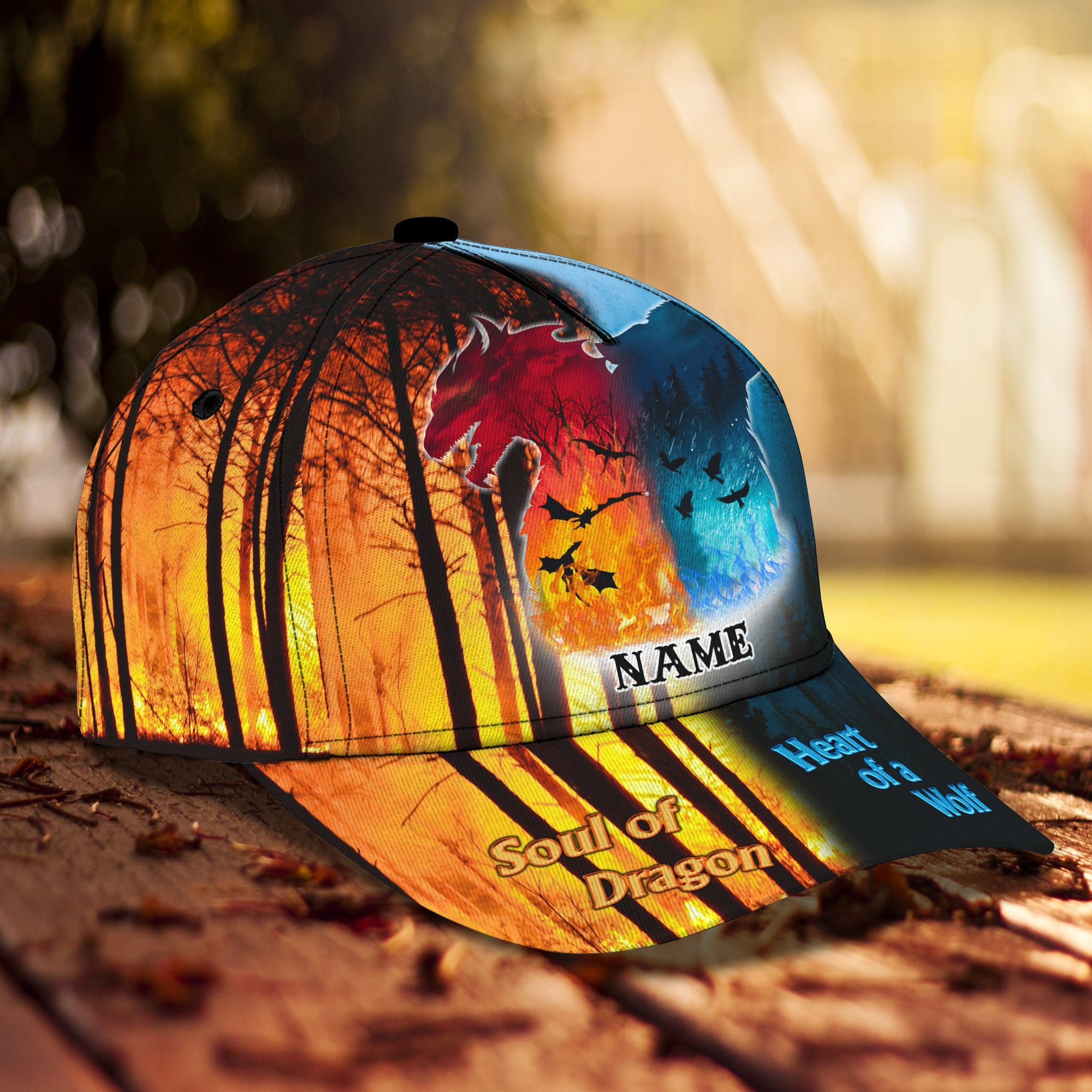 Custom Classic Cap - Personalized Dragon And Wolf Name Cap Trucker Hats Custom Hats Gifts For Men & Women