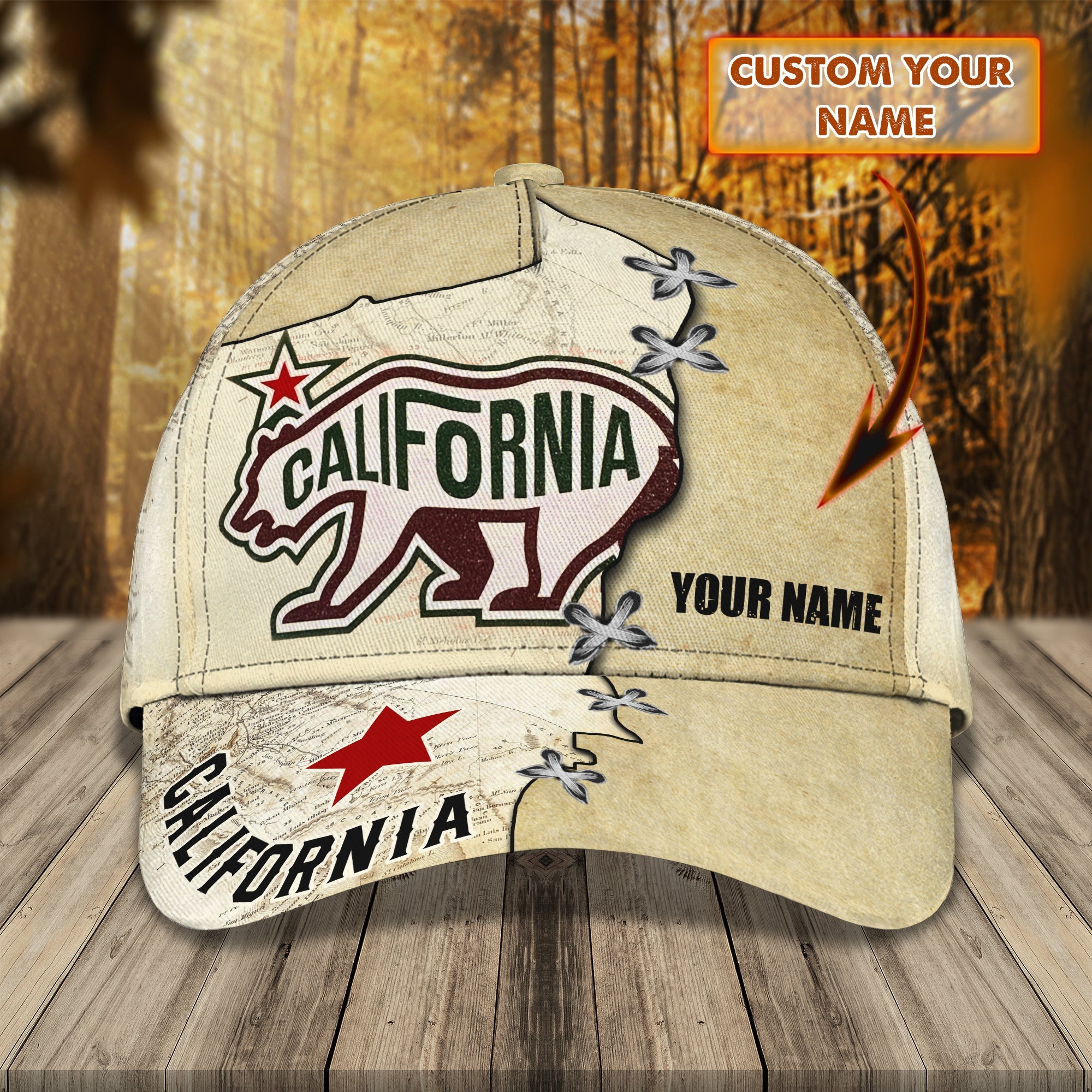 Custom Classic Cap - Personalized Name - California Theme Trucker Hats Custom Hats Gifts For Men & Women