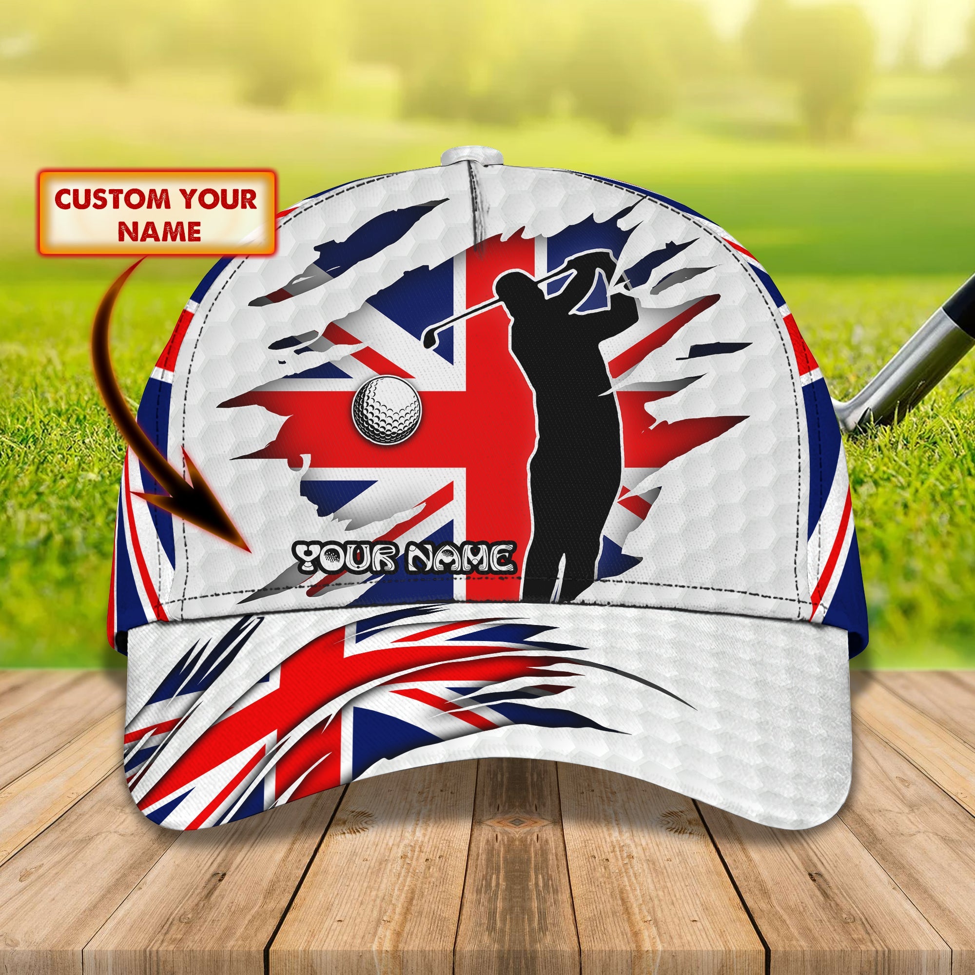 Custom Classic Cap - Personalized Name Cap For Golfers - United Kingdom Flag Design Trucker Hats Custom Hats Gifts For Men & Women