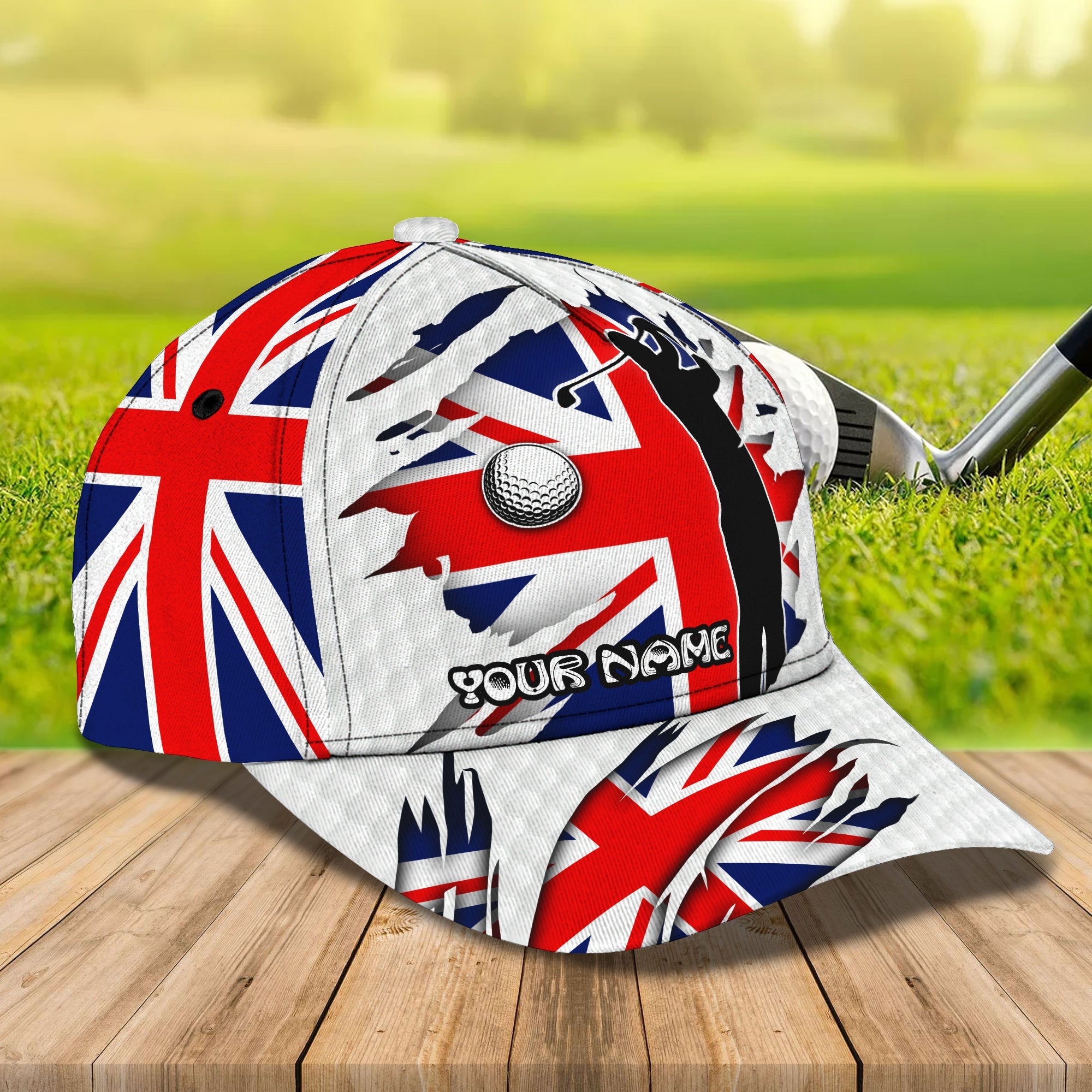 Custom Classic Cap - Personalized Name Cap For Golfers - United Kingdom Flag Design Trucker Hats Custom Hats Gifts For Men & Women