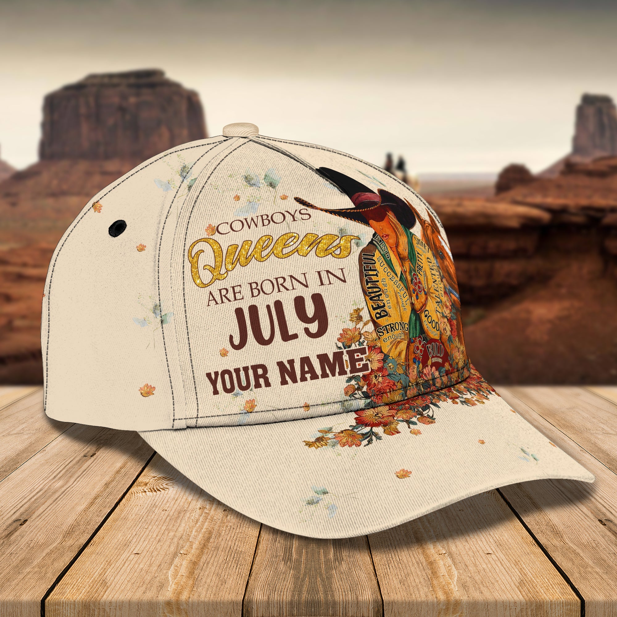 Custom Classic Cap - Personalized Name Cap - July Birthstone - Cowboys Queen Gift Trucker Hats Custom Hats Gifts For Men & Women