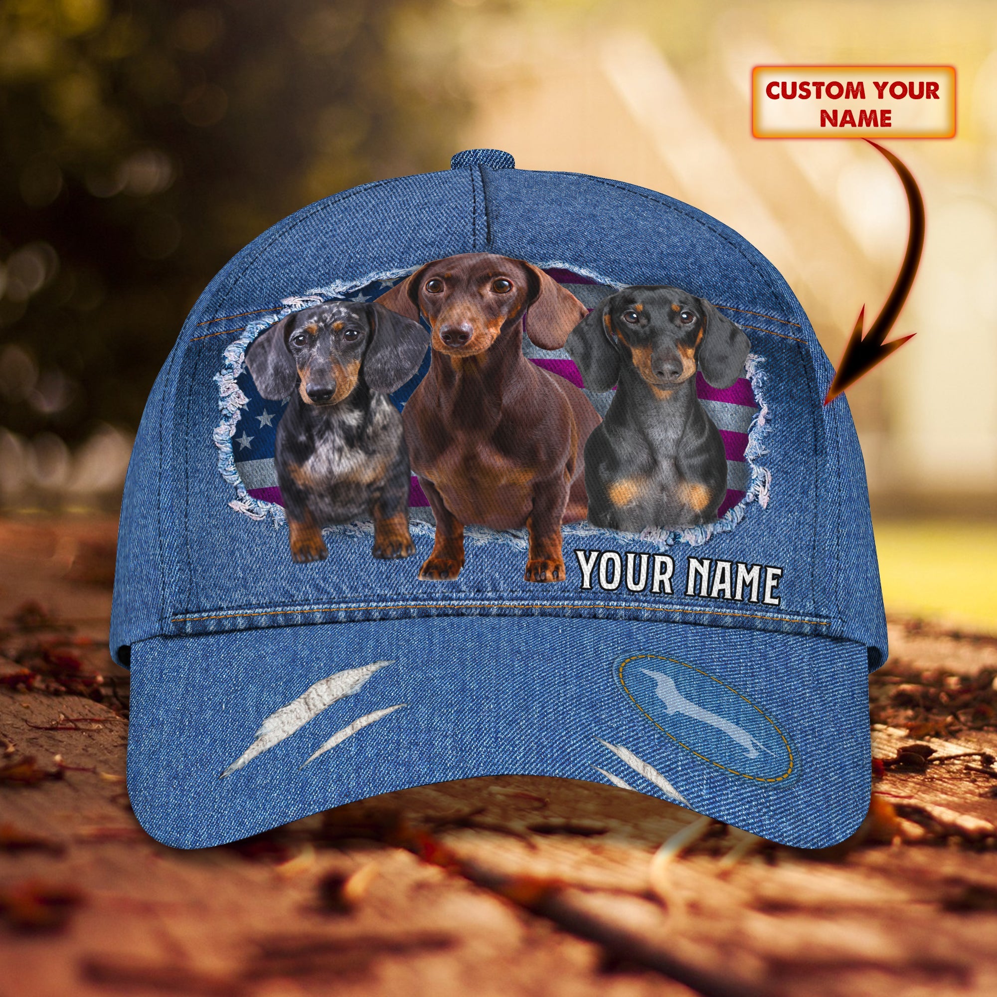 Custom Classic Cap - Personalized Name - Dachshund Design Trucker Hats Custom Hats Gifts For Men & Women