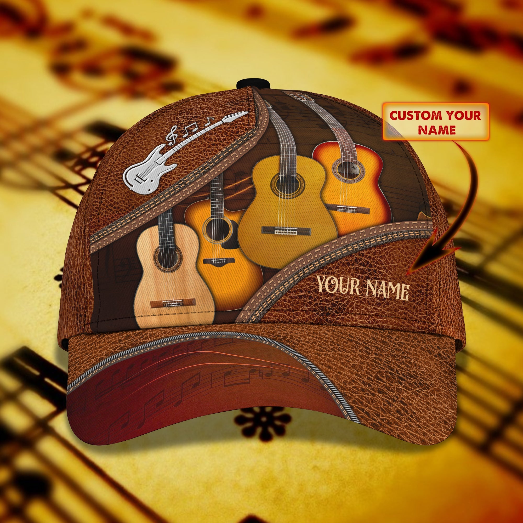 Custom Classic Cap - Personalized Name Guitar Hat Trucker Hats Custom Hats Gifts For Men & Women