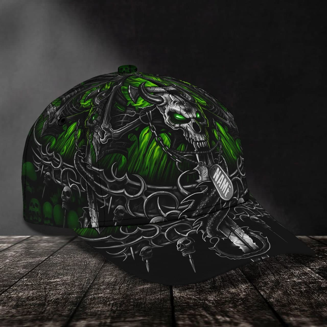 Custom Classic Cap Skull And Military Tag - Personalized Name  Black Cap Trucker Hats Custom Hats Gifts For Men & Women