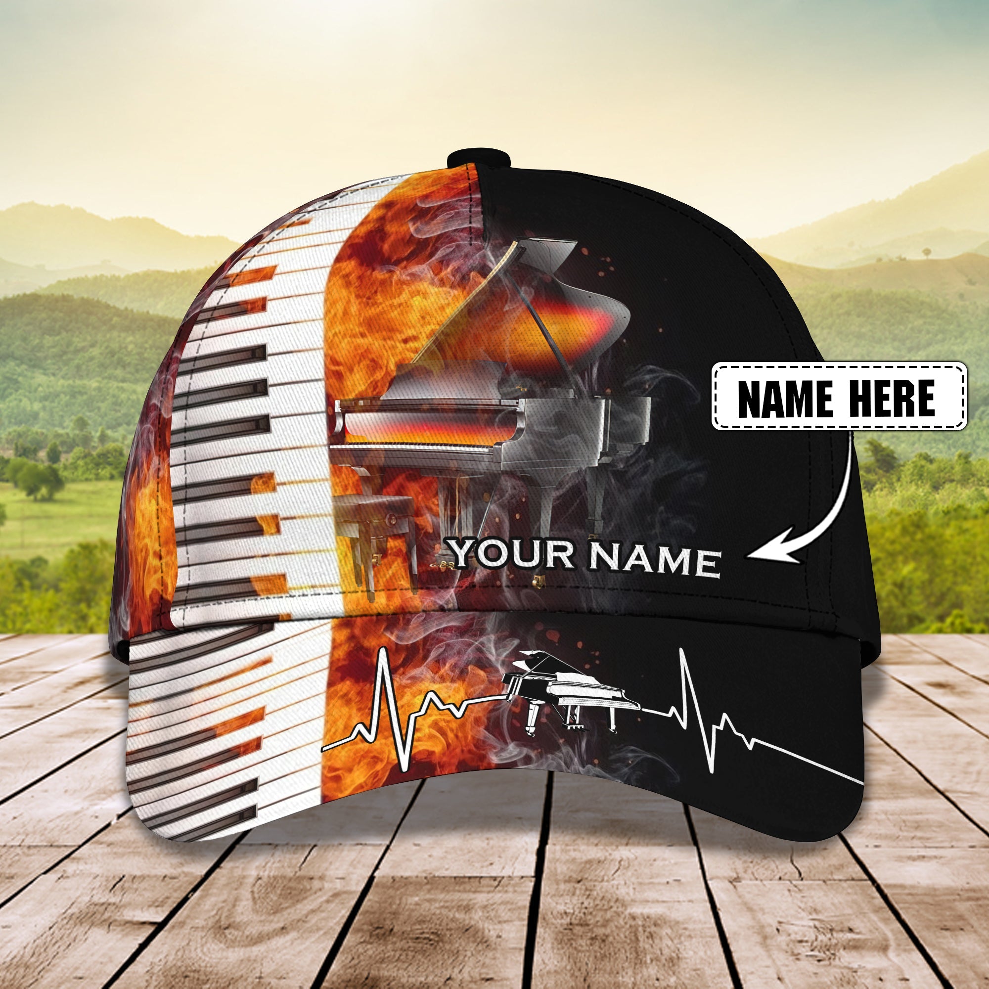 Custom Classic Piano Cap - Personalized Name  - Perfect Gift Trucker Hats Custom Hats Gifts For Men & Women
