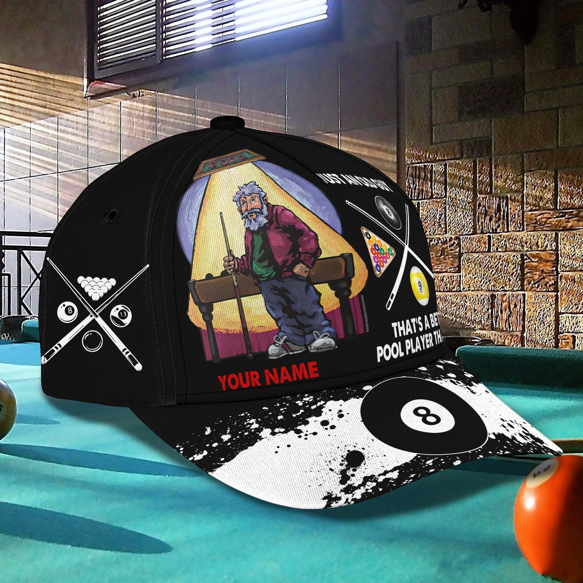 Custom Classic Pool Player Cap - Personalized Name Trucker Hats Custom Hats Gifts For Men & Women