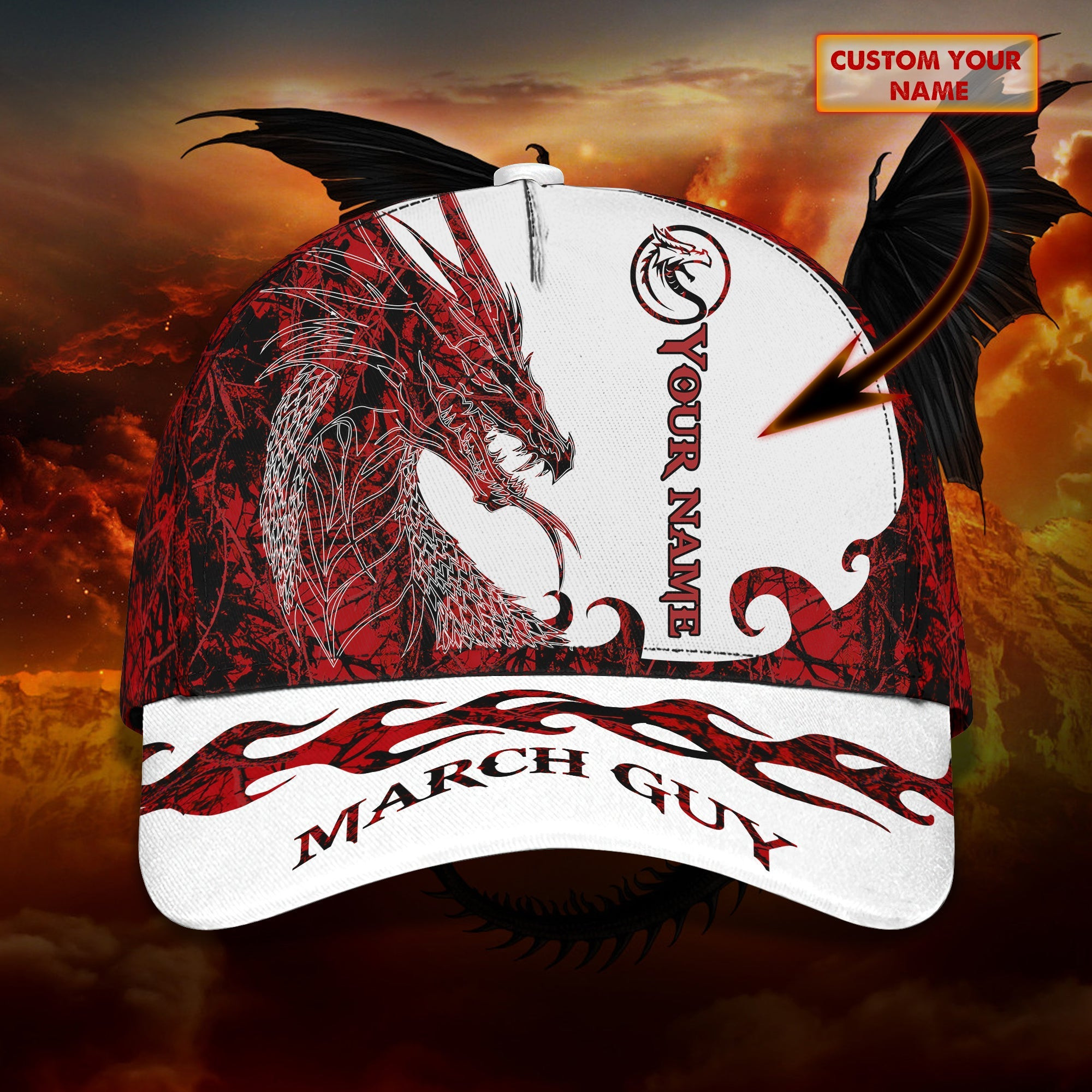 Custom Classic Red Dragon  Name Cap Trucker Hats Custom Hats Gifts For Men & Women